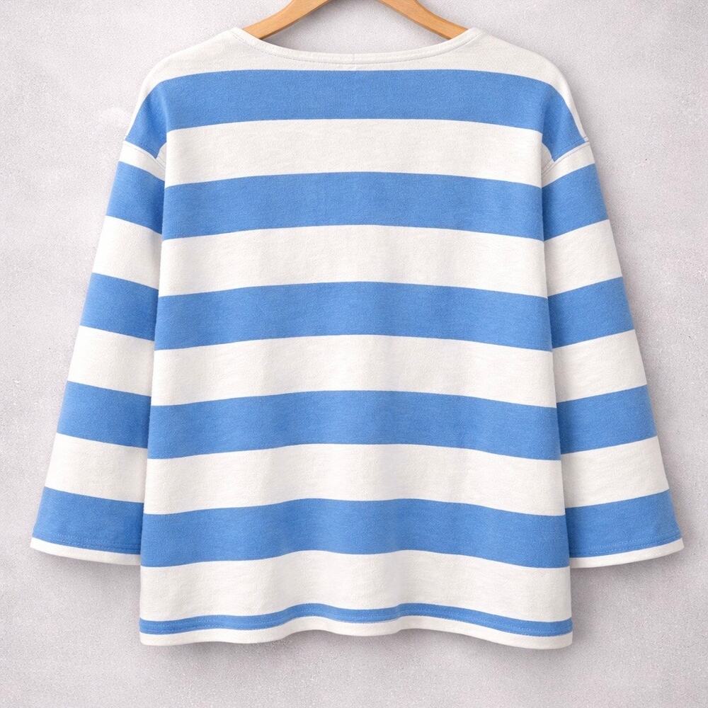 Black Dog Cape Cod Blue White Striped Tee Coastal Long Sleeve Size Large - Picture 4 of 10